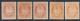147: 74x-y,75. 2-3 1898. 5 klart ulike nyanser hvorav 1x2 med stende vannm. Prima.  (HK 460) Utrop: 150
